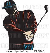 Vector Clip Art of Retro Golfer Swinging by Patrimonio