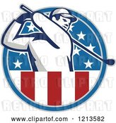 Vector Clip Art of Retro Golfer Swinging in an American Stars and Stripes Circle by Patrimonio