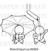 Vector Clip Art of Retro Goops KChildren with an Umbrella and Drain Spout by Prawny Vintage