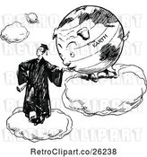 Vector Clip Art of Retro Graduate and Earth Eating out of His Hand by Prawny Vintage