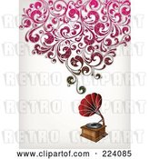 Vector Clip Art of Retro Grammophone with Floral Sound by OnFocusMedia