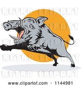 Vector Clip Art of Retro Gray Boar Leaping by Patrimonio