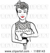 Vector Clip Art of Retro Gray Haired Housewife or Maid Lady Grinding Fresh Pepper by Andy Nortnik