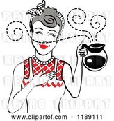 Vector Clip Art of Retro Gray Haired Waitress or Housewife Smelling the Aroma of Fresh Hot Coffee in a Pot 2 by Andy Nortnik