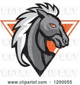 Vector Clip Art of Retro Gray Horse Head over an Orange Triangle by Patrimonio