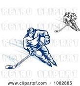 Vector Clip Art of Retro Grayscale and Blue Hockey Players by Vector Tradition SM