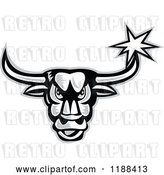 Vector Clip Art of Retro Grayscale Angry Bull with a Star on His Horn by Patrimonio