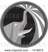 Vector Clip Art of Retro Grayscale Elephant Spraying Water from His Trunk in a Circle by Patrimonio