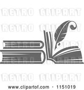 Vector Clip Art of Retro Grayscale Feather Quill Pen and Books by Vector Tradition SM