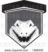 Vector Clip Art of Retro Grayscale Snapping Alligator or Crocodile in a Shield by Patrimonio