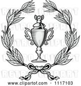 Vector Clip Art of Retro Grayscale Wreath and Trophy Cup by Vector Tradition SM