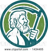 Vector Clip Art of Retro Greek God, Cronus or Kronos, Holding a Scythe in a Teal White and Green Circle by Patrimonio