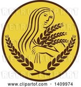 Vector Clip Art of Retro Greek Goddess, Demeter, Holding Grains in a Brown and White Circle by Patrimonio