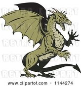 Vector Clip Art of Retro Green Aggressive Dragon by Patrimonio