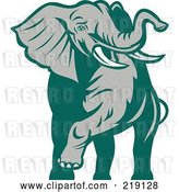 Vector Clip Art of Retro Green and Gray Walking Elephant by Patrimonio
