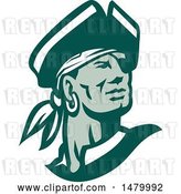 Vector Clip Art of Retro Green and White Pirate Captain Looking off to the Side by Patrimonio