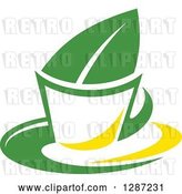 Vector Clip Art of Retro Green and Yellow Tea Cup with a Leaf 4 by Vector Tradition SM