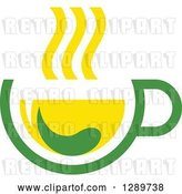 Vector Clip Art of Retro Green and Yellow Tea Cup with a Leaf 9 by Vector Tradition SM