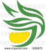 Vector Clip Art of Retro Green and Yellow Tea Cup with Leaves 10 by Vector Tradition SM