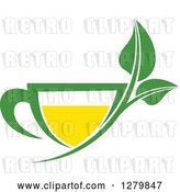 Vector Clip Art of Retro Green and Yellow Tea Cup with Leaves 2 by Vector Tradition SM