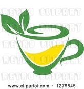 Vector Clip Art of Retro Green and Yellow Tea Cup with Leaves 3 by Vector Tradition SM