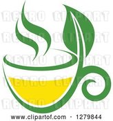 Vector Clip Art of Retro Green and Yellow Tea Cup with Leaves 4 by Vector Tradition SM