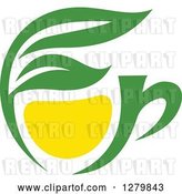 Vector Clip Art of Retro Green and Yellow Tea Cup with Leaves 5 by Vector Tradition SM