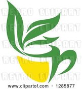 Vector Clip Art of Retro Green and Yellow Tea Cup with Leaves 7 by Vector Tradition SM