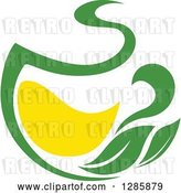 Vector Clip Art of Retro Green and Yellow Tea Cup with Leaves 8 by Vector Tradition SM