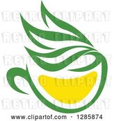 Vector Clip Art of Retro Green and Yellow Tea Cup with Leaves 9 by Vector Tradition SM
