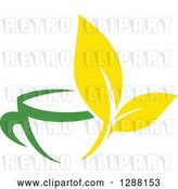 Vector Clip Art of Retro Green and Yellow Tea Cup with Leaves by Vector Tradition SM