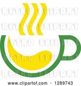 Vector Clip Art of Retro Green and Yellow Tea Cup with Steam 2 by Vector Tradition SM