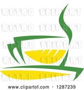 Vector Clip Art of Retro Green and Yellow Tea Cup with Steam by Vector Tradition SM