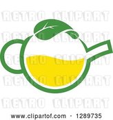 Vector Clip Art of Retro Green and Yellow Tea Pot with Leaves 10 by Vector Tradition SM
