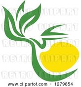 Vector Clip Art of Retro Green and Yellow Tea Pot with Leaves 3 by Vector Tradition SM