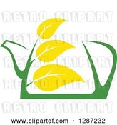 Vector Clip Art of Retro Green and Yellow Tea Pot with Leaves 6 by Vector Tradition SM