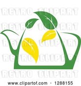 Vector Clip Art of Retro Green and Yellow Tea Pot with Leaves 7 by Vector Tradition SM
