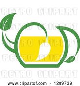 Vector Clip Art of Retro Green and Yellow Tea Pot with Leaves 9 by Vector Tradition SM