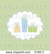 Vector Clip Art of Retro Green Background with a Cloud and Three Gifts by KJ Pargeter