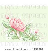 Vector Clip Art of Retro Green Background with Pink Lilies by BNP Design Studio