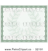 Vector Clip Art of Retro Green Certificate with Laurel Wreath by AtStockIllustration