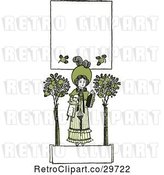 Vector Clip Art of Retro Green Girl with a Doll Trees and Copyspace by Prawny Vintage