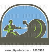 Vector Clip Art of Retro Green Guy Working out on a Rowing Machine, in a Half Circle by Patrimonio
