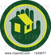 Vector Clip Art of Retro Green Hand Holding a House in a Circle by Patrimonio