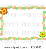 Vector Clip Art of Retro Green Orange and Yellow Tile and Flower Border by
