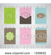 Vector Clip Art of Retro Green, Pink and Blue Brochure Templates with Sample Text, on Gray by KJ Pargeter