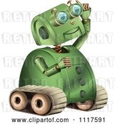 Vector Clip Art of Retro Green Rover Robot Gazing Upwards by