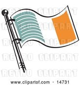 Vector Clip Art of Retro Green White and Orange Irish Flag Waving in the Breeze by Andy Nortnik