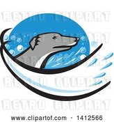 Vector Clip Art of Retro Greyhound Dog Head with a Splash of Water in a Blue Oval by Patrimonio
