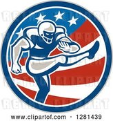 Vector Clip Art of Retro Gridiron Football Player Kicking in an American Circle by Patrimonio
